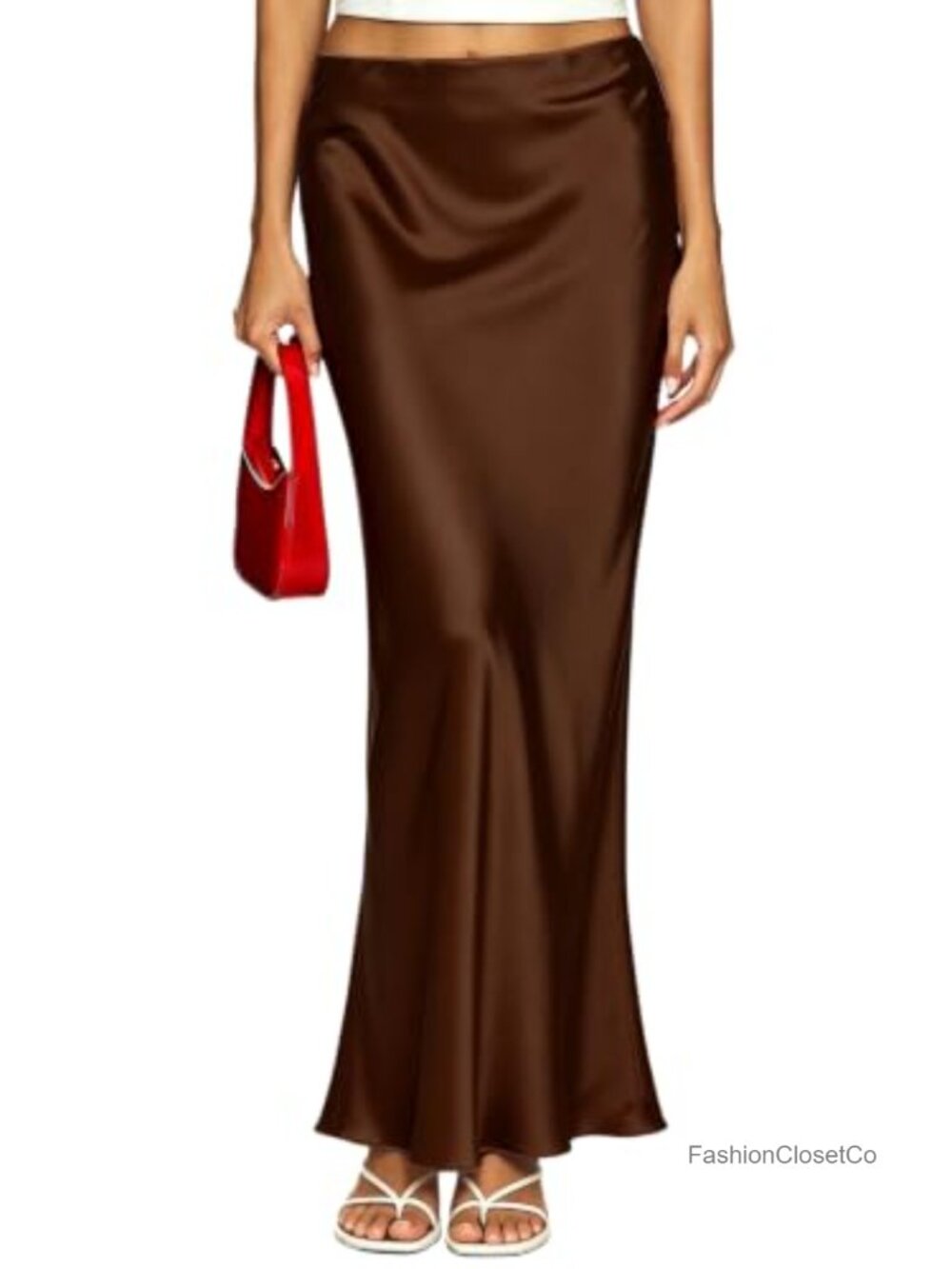 Womens Satin Maxi Skirt High Waisted A-Line Flowy Long Skirt